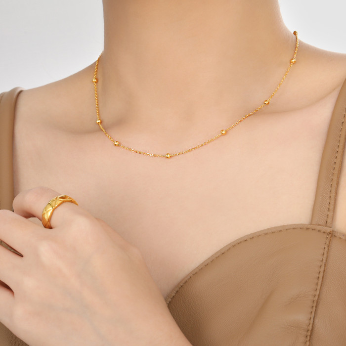 Fashion Personality Gold Plated Titanium Steel O-Chain Box Chain Side Chain Clip Bead Necklace Braided Twist Chain Co...