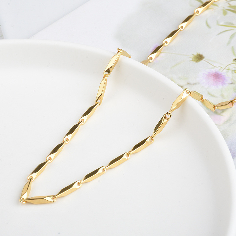Trendy 18k Titanium Steel Non-Fading Ins Style Cold Wind Ling Shape Collarbone Chain Hip Hop Simple Light Luxury Bamboo Link Necklace for Women and Men