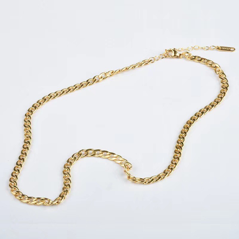 European and American Style Gold Simple Stainless Steel Cuban Necklace for Men and Women Trendy Hip Hop NK Thick Chain Diamond Chain Versatile Accessory