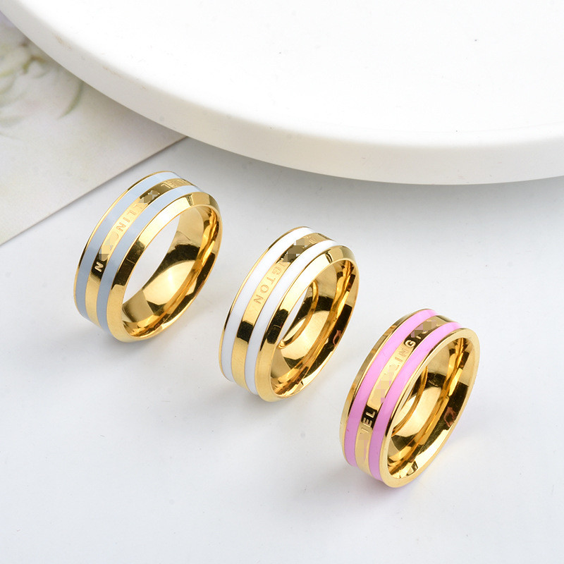 Japanese and Korean Minimalist Fashion Wide Ceramic Ring Titanium Steel Black Gold Cool Style Ins Trend Niche Design Couple Ring