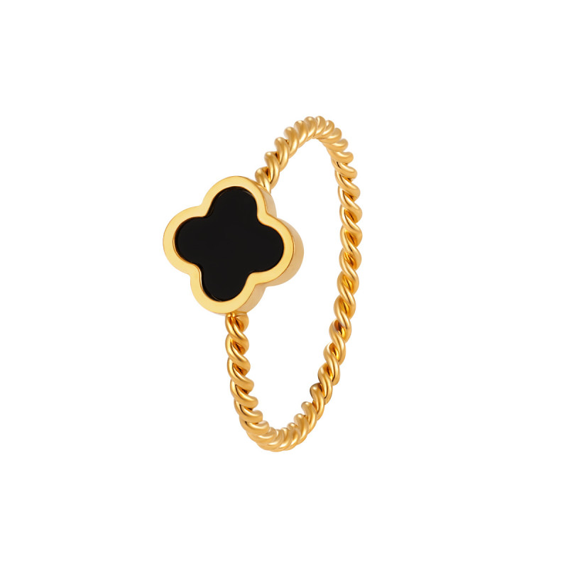 Korean INS Style New Niche Braided Four-Leaf Clover Resin Ring Fashionable Personality Gold-Plated Titanium Steel Index Finger Ring