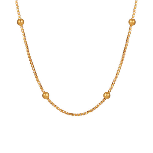 Japanese and Korean Minimalist Thin 1.2MM Box Chain Bead Necklace for Women Titanium Steel Silver Plated Collarbone Chain with Pendant Accessories