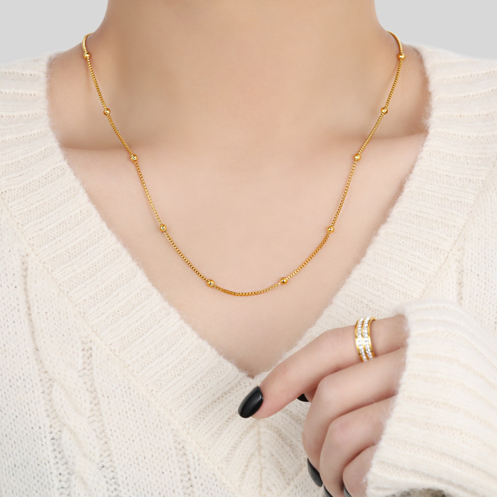 Japanese and Korean Minimalist Thin 1.2MM Box Chain Bead Necklace for Women Titanium Steel Silver Plated Collarbone Chain with Pendant Accessories
