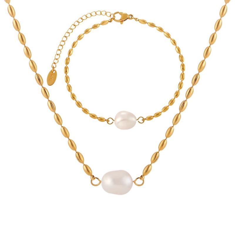 Palace Style Retro Niche Fashion Rice Bead Necklace for Women Titanium Steel PVD Electroplated 24K Gold Rice Grain Bracelet