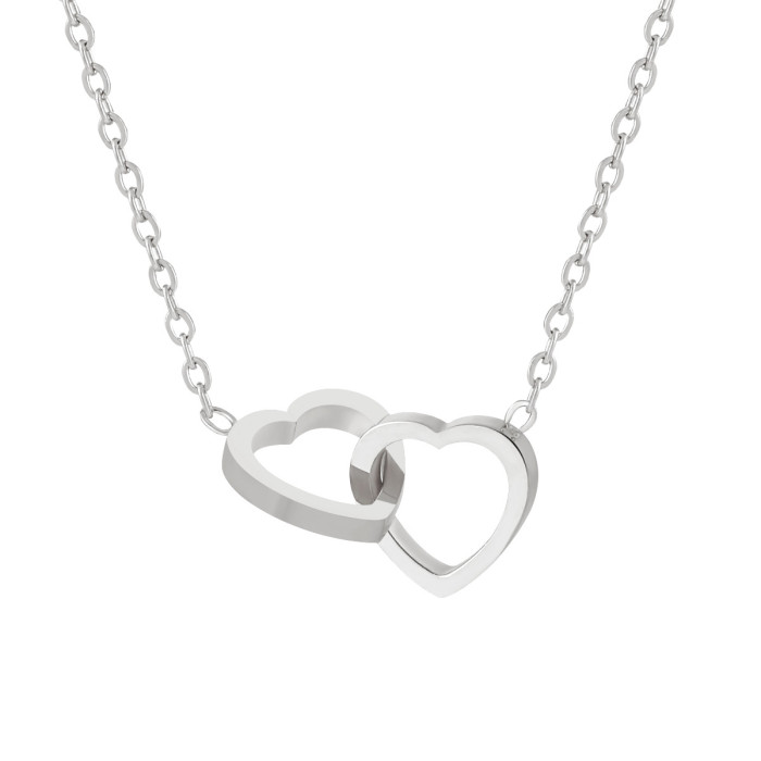 Korean Style Ins Personality Temperament Versatile Heart-Shaped Collarbone Chain Fashion Niche Design Heart Double Ring Titanium Steel Necklace