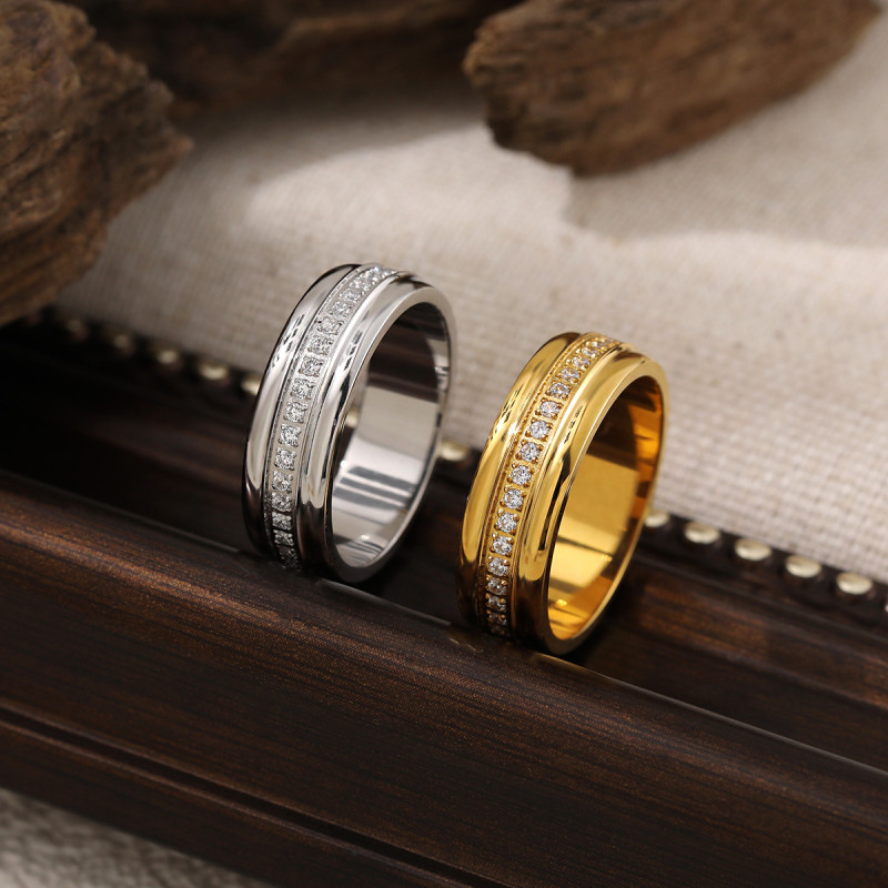 CNC Precision Crafted Circle Inlaid Diamond Ring European and American INS Style Niche Stainless Steel 18K Gold Plated Fashion Trendy Ring