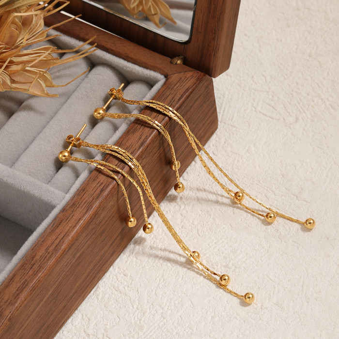 French Retro Minimalist Niche Design Long Ear Thread Fashionable Personality Bead Ear Thread Ins High-end Earrings