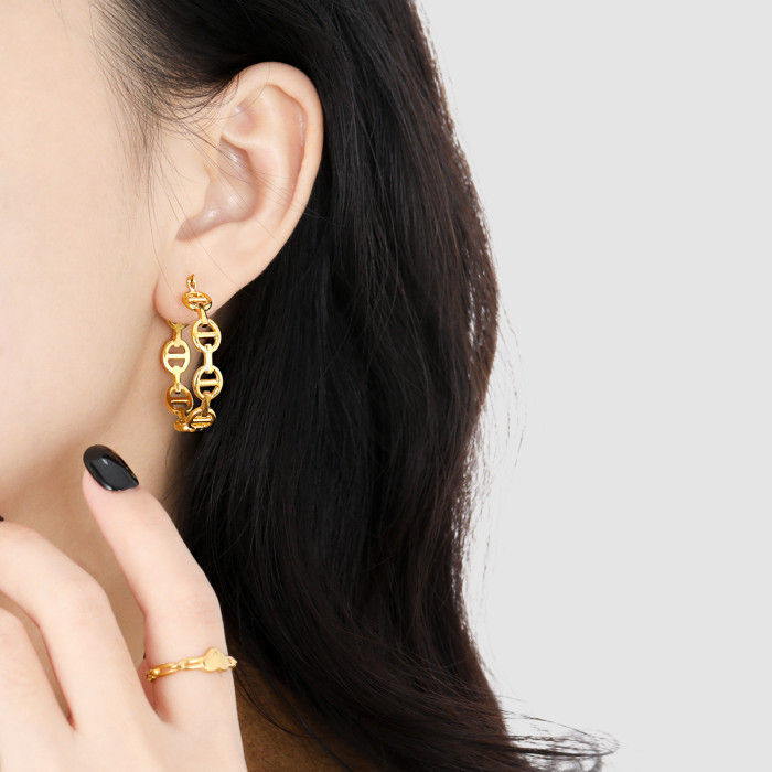 Korean Fashion New Titanium Steel Pig Nose Earrings Personality Versatile Simple Ins Niche High-end Gold Plated Earrings