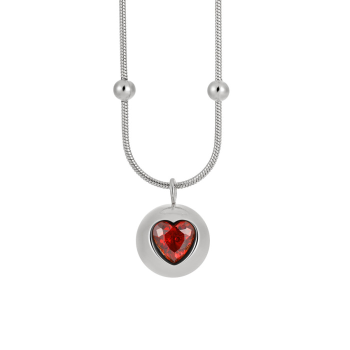 Korean Style Light Luxury Exquisite Round Ball Heart Pendant Snake Bone Necklace Fashionable Personality High-end Titanium Steel Collarbone Chain