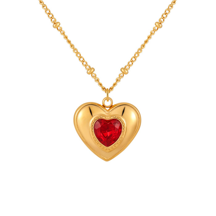 Korean New Niche Style Elegant Light Luxury Inlaid Black Onyx Heart Necklace for Women Fashionable Personality Titanium Steel Sweater Chain