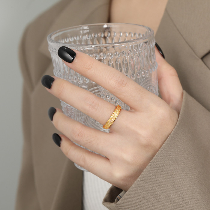 Korean Style New Niche Design Ins Style 4MM Frosted Titanium Steel Ring Female fashion easiest for match Personality High Sense Ring