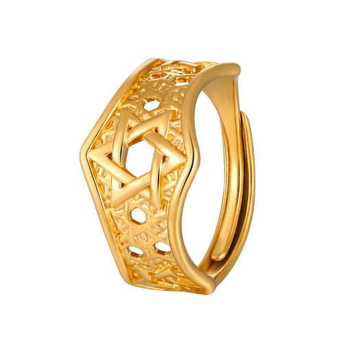 European and American Cross-Border Titanium Steel Ring Hexagram Personality Fashion Ins Niche Design Adjustable Open Hollow Ring