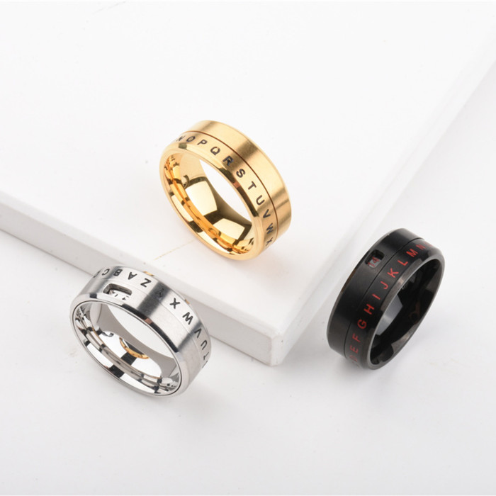 Rotatable Letter Couple Rings Trendy Cool Personality Hip-Hop Tail Ring Titanium Steel Non-Fading Stress Relief Trend...
