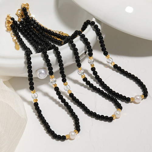 European and American Fashionable Personality Black Agate Moonlight Pearl Necklace for Women Freshwater Pearl Pendant Niche Design Jewelry