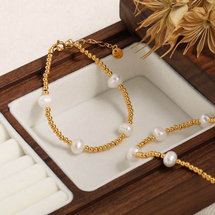 French Retro INS Niche Design Round Bead Freshwater Pearl Bracelet Fashionable Personality Elegant High-end Jewelry