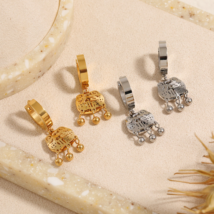 New Chinese Style National Trend Simple Fashion Titanium Steel Ruyi Peace Lock Earrings Niche Design Personality Versatile Fortune Lock Ear Jewelry