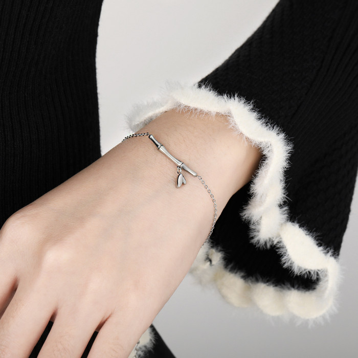 Korean Style Ins High-End Light Luxury Fashion Versatile Bamboo Knot Necklace Bracelet Women Titanium Steel Jewelry Set