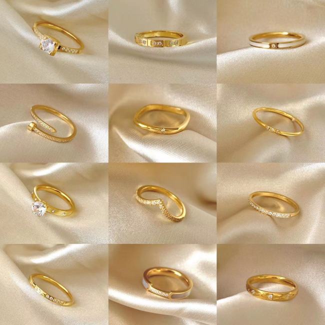 Korean Style INS Minimalist Luxury Plain Band Ring CNC White Shell Inlaid Stone Niche Design Personality Women's Ring Band