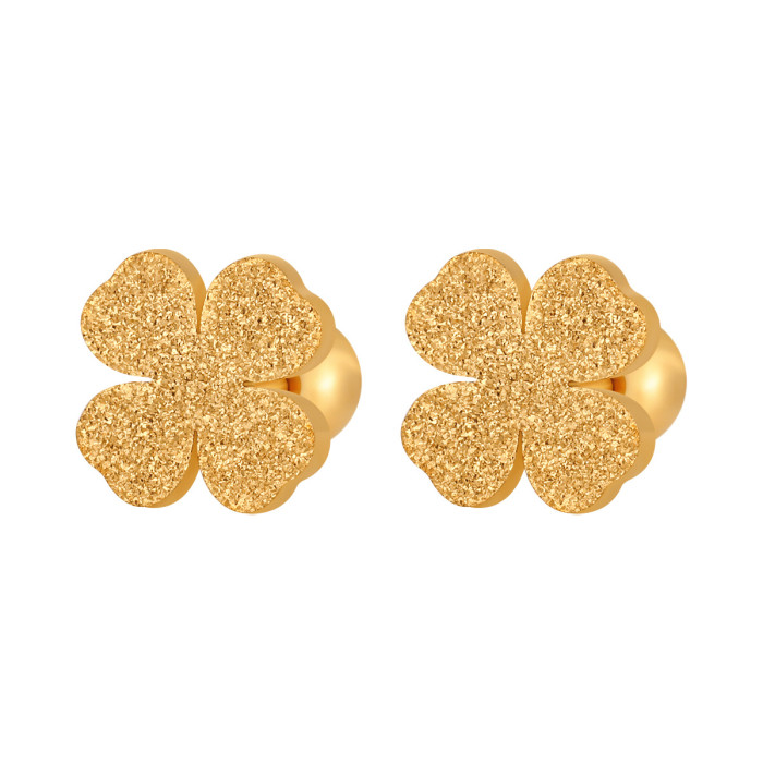 Fashion New Korean Style Ins Style Elegant Niche Matte Heart Combination Four-Leaf Clover Ear Bone Stud Titanium Stee...