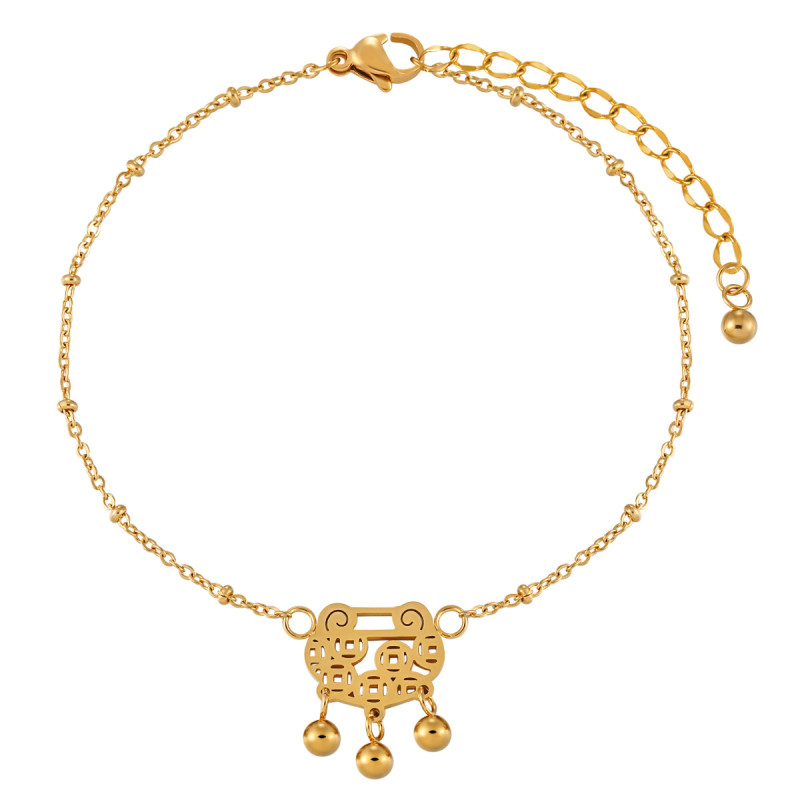 Ethnic Style National Trend Lucky Cloud Lock Anklet Vacuum Plated PVD Gold Small Zodiac Year Foot Jewelry Titanium Steel Foot Ring