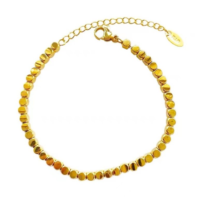 Korean Style Broken Silver Several Two Square Titanium Steel Bracelet Female Electroplating 24K Gold Handmade Beaded...