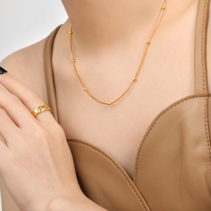 Fashion Personality Gold Plated Titanium Steel O-Chain Box Chain Side Chain Clip Bead Necklace Braided Twist Chain Co...