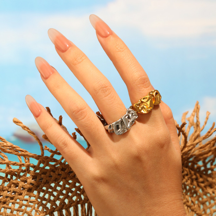 European and American Fashion Volcanic Rock Pattern Wrinkled Ring Irregular Personality Design Ins High-end Titanium Steel Open Ring