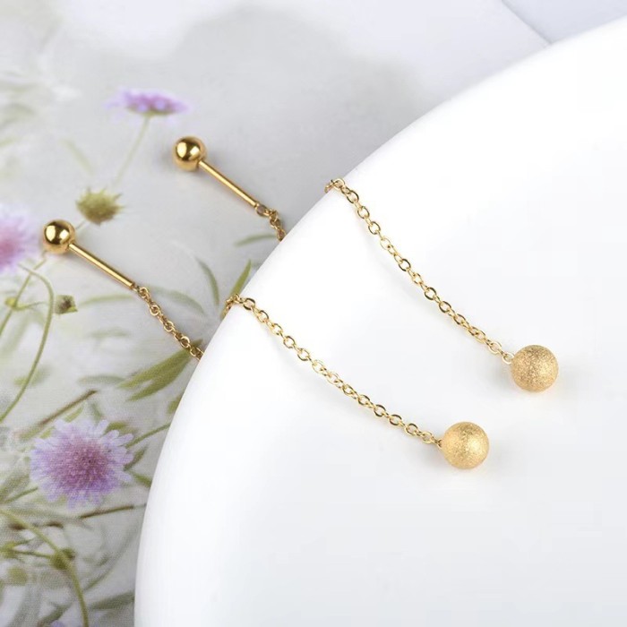 In Stock Hot-Selling Korean Style Simple Anti-Lost Beaded Matte Thread Earrings for Women Long Minimalist Tassel Fash...
