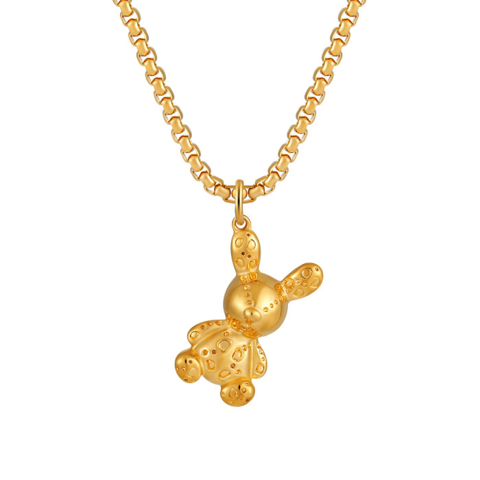 Fashionable Personality Cartoon Bear GG Necklace High-end Simple Ins Style Niche Titanium Steel Gold Plated Pendant S...