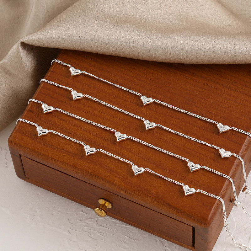 Korean Style New Niche Eight-Pointed Star Heart Necklace Titanium Steel Silver-Plated Heart Bracelet Fashionable Personalized Jewelry