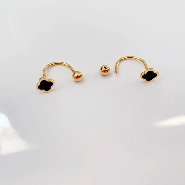 Minimalist Fashion Small Four-Leaf Clover U-Shaped Mini Screw Small Ear Bone Stud Titanium Steel Earrings Ear Buckle Anti-Lost Design