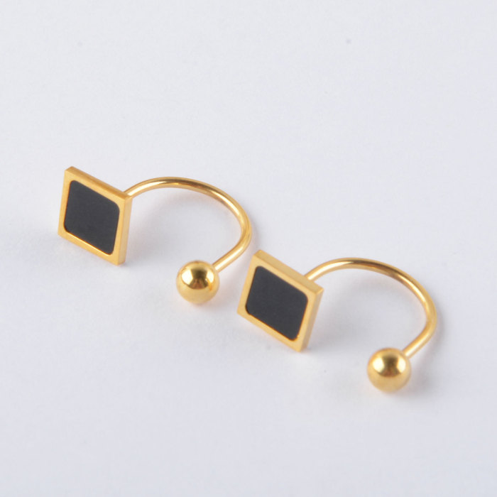 Korean Style Trendy Titanium Steel Bent Rod Earrings Titanium Steel Personality Non-Fading Square Earrings Sleep-Free Earrings