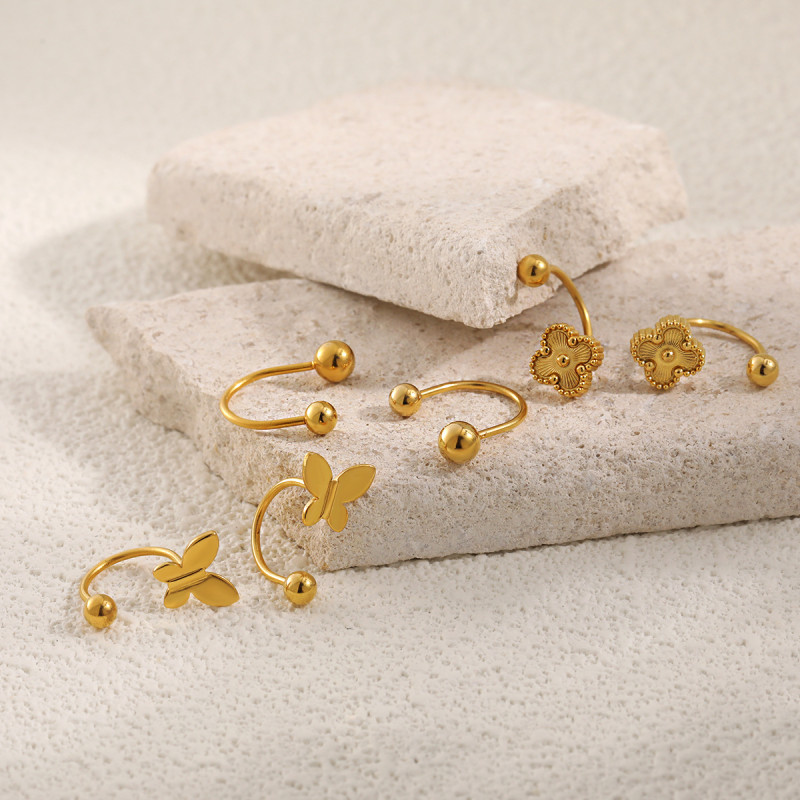 Korean Style Ins Wind Sleep Without Removing Small Butterfly Round Ball Earrings Titanium Steel Screw Twist Four-Leaf Clover Ear Stud