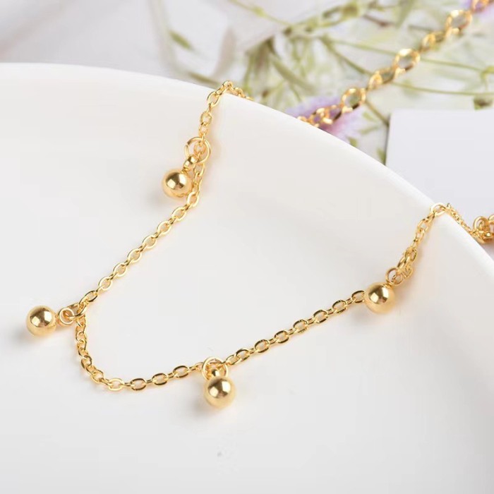 Korean Fashion Elegant Simple Niche Design Titanium Steel Tassel Round Bead Anklet for Women Ins Trend Internet Celeb...