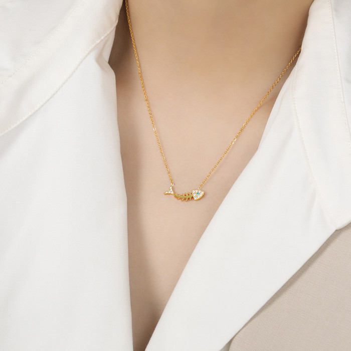 Korean Version Ins Niche Design Light Luxury High-end Fishbone Necklace for Women Titanium Steel Collarbone Chain Simple Elegant Jewelry