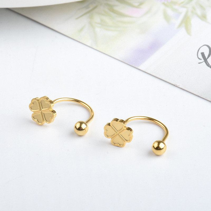 Trendy Fashion Niche Design Four-Leaf Clover Earrings Ins Light Luxury Titanium Steel Ear Bone Studs Small Screw Button Ear Pins