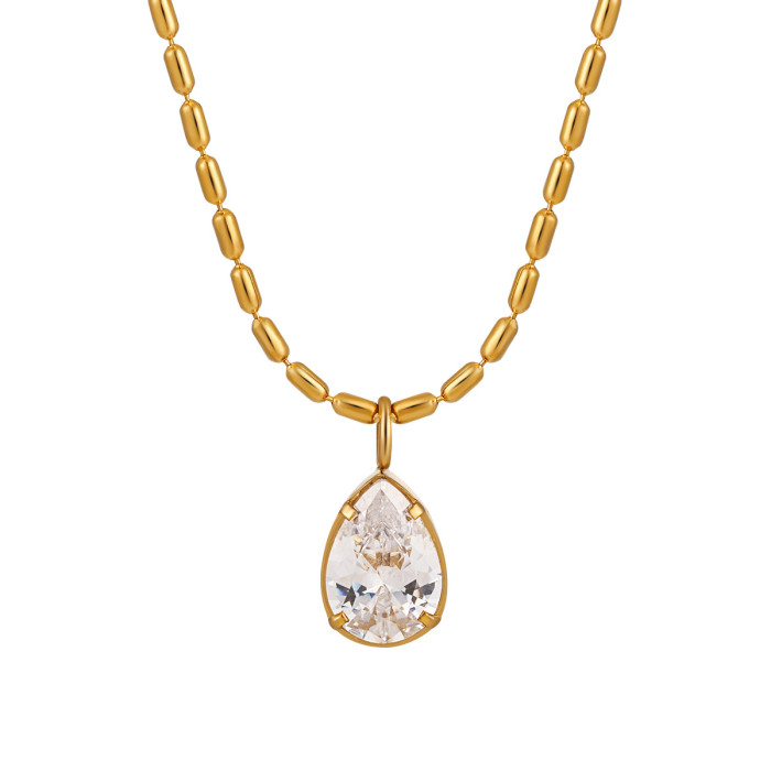 Titanium Steel Sparkling Stone Water Drop Zircon Necklace for Women Summer Light Luxury Commuting Simple High-end C...