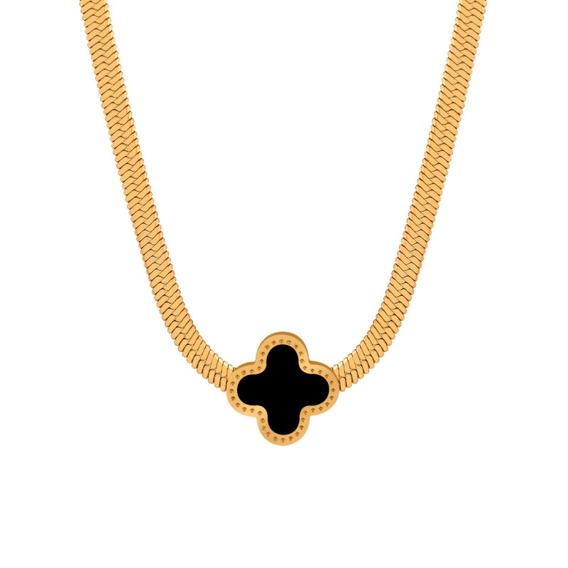South Korea Dongdaemun New Luxury Four-Leaf Clover Snake Bone Chain Necklace for Women Fashionable Personality Gold-Plated Titanium Steel Collarbone Chain