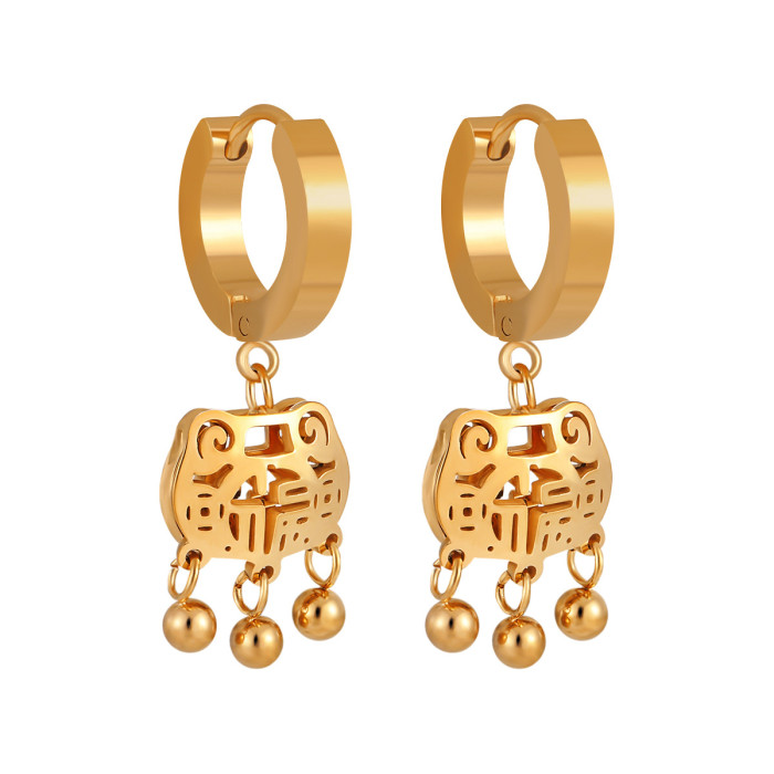 New Chinese Style National Trend Simple Fashion Titanium Steel Ruyi Peace Lock Earrings Niche Design Personality Versatile Fortune Lock Ear Jewelry