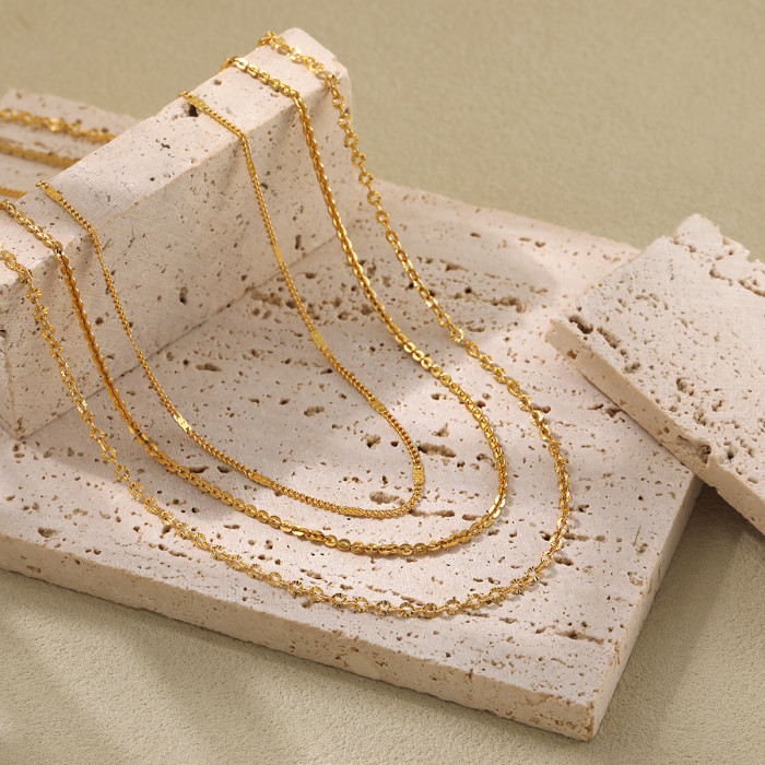 European and American Cross-Border Plain Chain Cross Chain O-Shaped Sunflower Chain Side Embossed Chain Titanium Steel 24K Gold Clavicle Necklace for Women