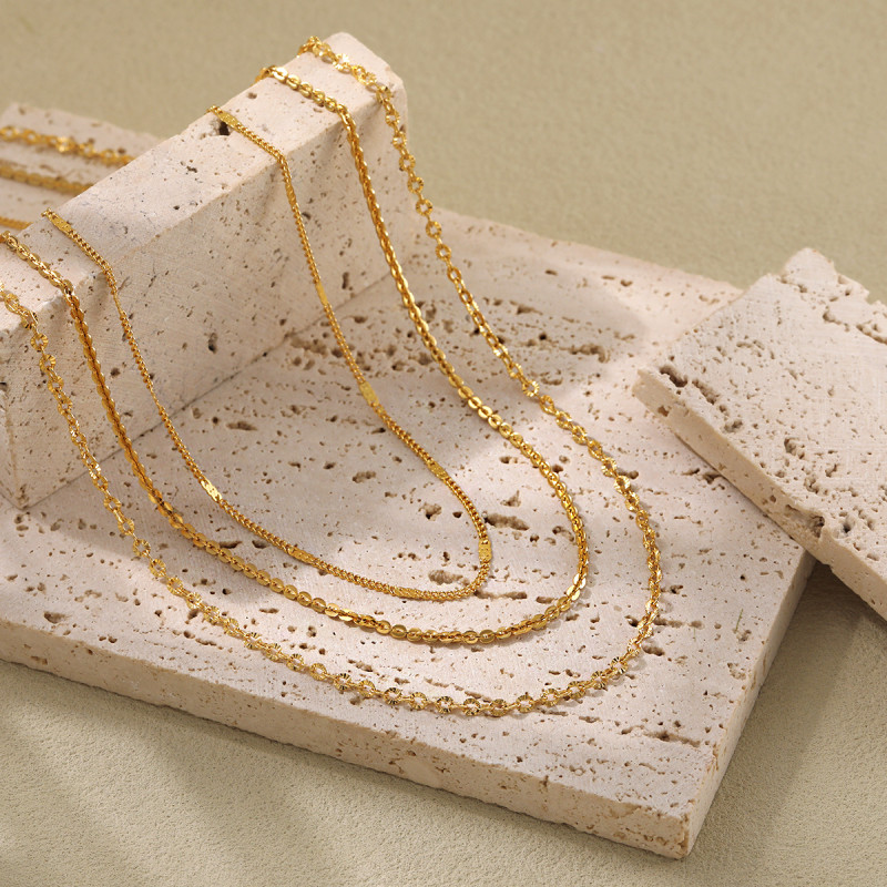 European and American Cross-Border Plain Chain Cross Chain O-Shaped Sunflower Chain Side Embossed Chain Titanium Steel 24K Gold Clavicle Necklace for Women