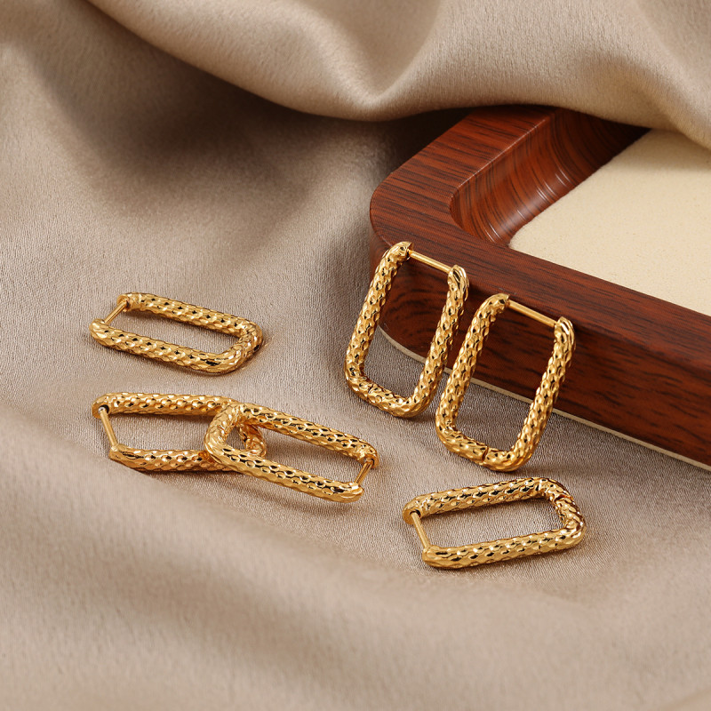 Korean Style New Ins Niche Rectangular Irregular Hammer Pattern Ear Buckle High-end Fashion Personality Titanium Steel Earrings