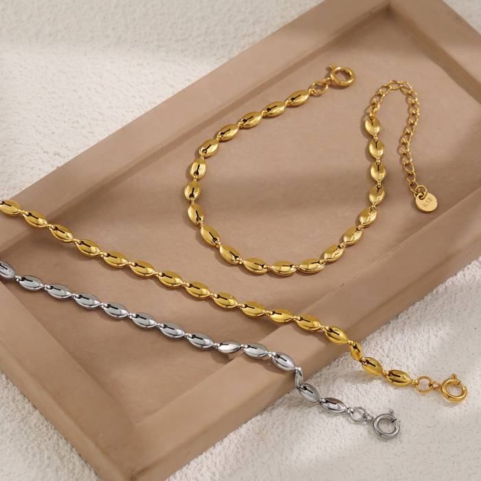 Simple Fashion Bracelet for Women, Flat Bean Titanium Steel PVD Coated Ins Style Gold Round Ring Buckle Jewelry Whole...