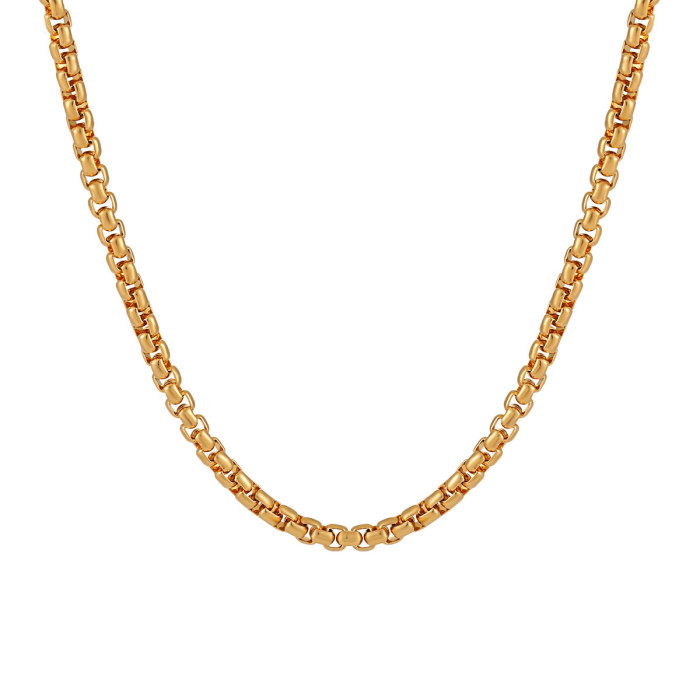 Fashionable Unique New Niche Design Square Pearl Bare Chain Necklace Simple Ins Style Gold Plated Titanium Steel Collarbone Chain
