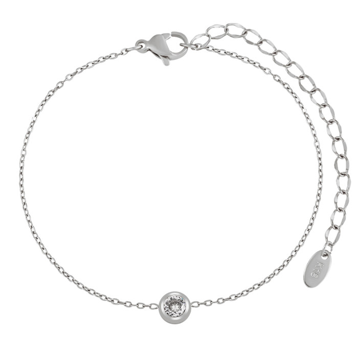 Korean Style Ins Style Exquisite and Simple Single Diamond Stainless Steel Bracelet for Women Single Chain Gold PVD Coated Titanium Steel Hand Jewelry