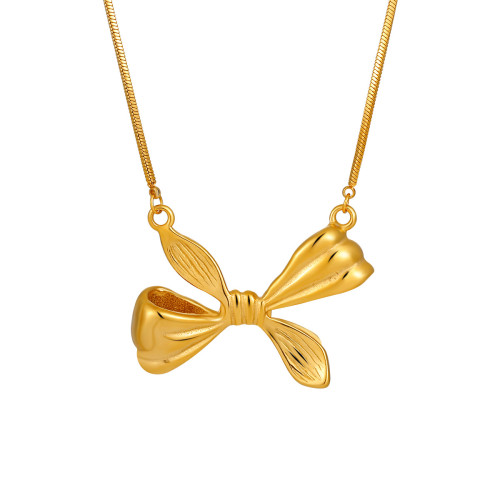 European and American INS Niche Fashion Exaggerated Bow Necklace for Women Titanium Steel Gold-Plated PVD High-End Women's Jewelry