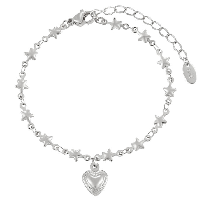 Five-Pointed Star Heart Bracelet Five-Pointed Star Heart Necklace Fashion Korean Version Simple Personality Titanium Steel Jewelry