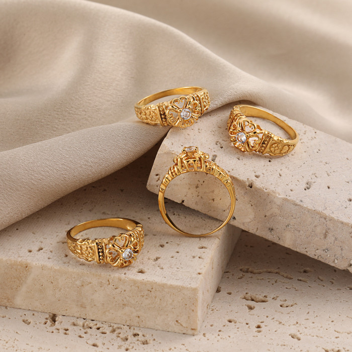 European and American New Niche Design Ins Light Luxury Fashion Versatile Single Diamond Four-Leaf Flower Titanium Steel Ring High-End Feel Ring