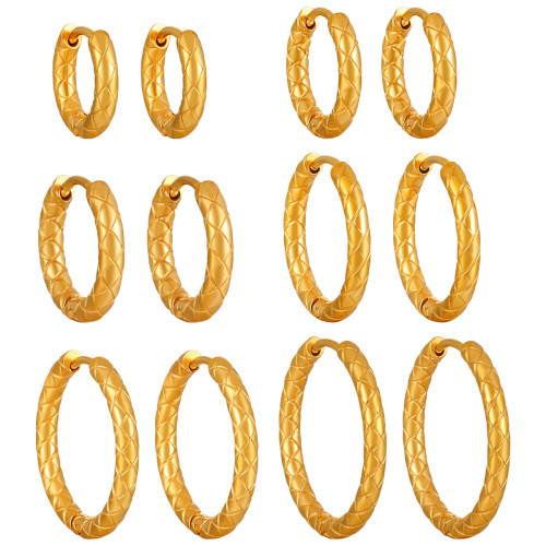 Cross-Border European and American INS Style Diamond Pattern Titanium Steel Earrings Fashionable Elegant Versatile High-End Gold-Plated Gold Ear Hooks