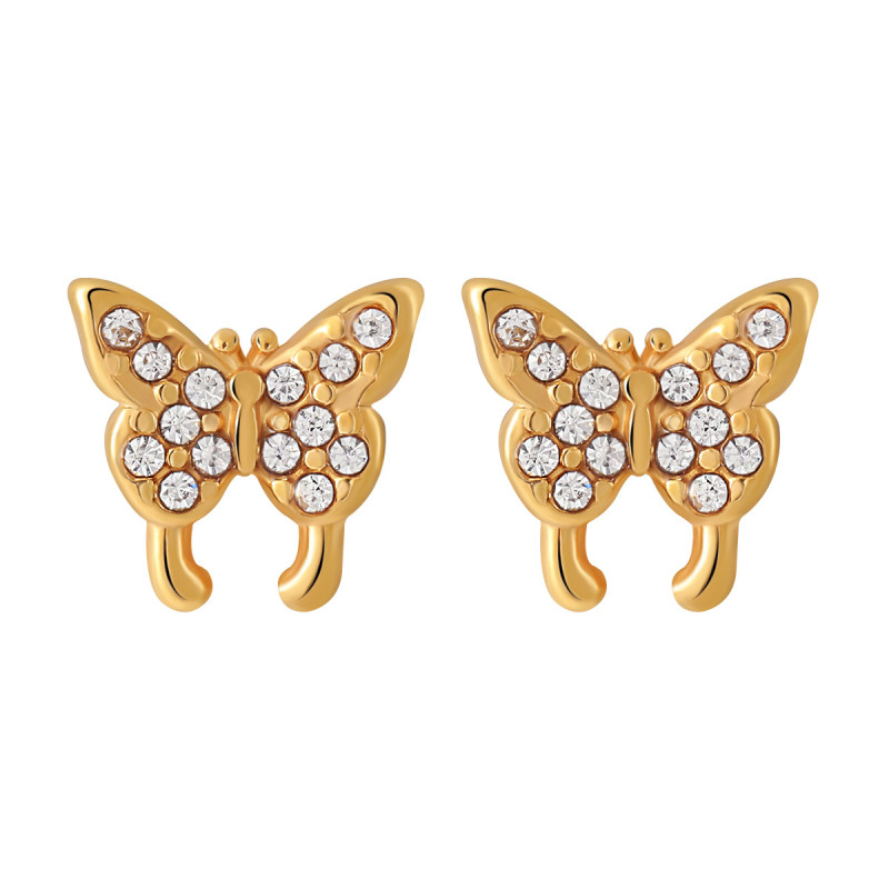 Korean Style New Niche Exquisite Light Luxury Full Diamond Butterfly Ear Bone Stud Fashionable Personality Versatile Titanium Steel Earrings for Women